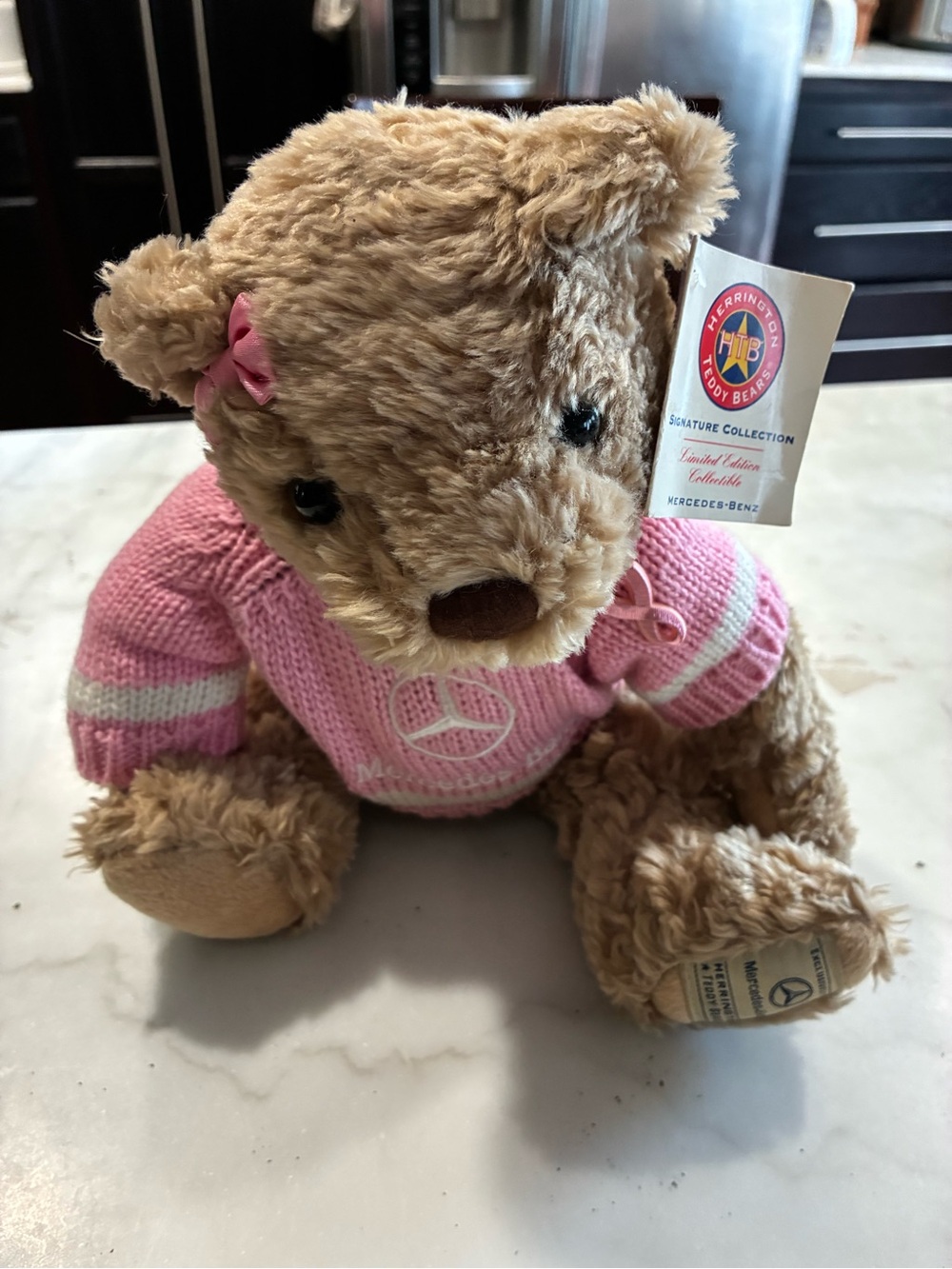 Mercedes Benz Teddy Bear Jointed Plush Logo Pink Sweater & Bow Herrington 2005